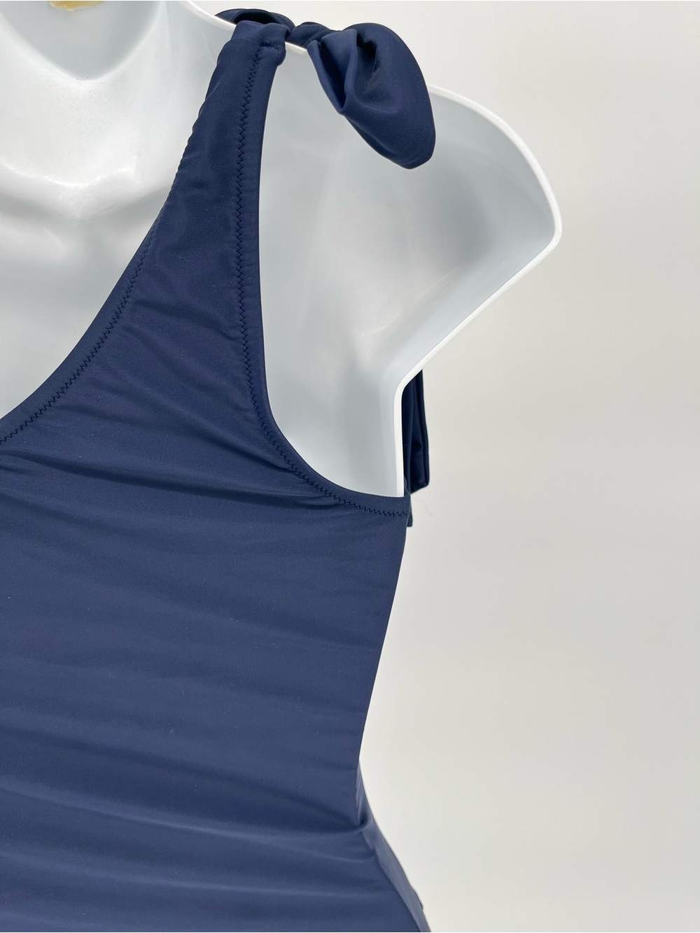 J.Crew One Shoulder Bow Swimsuit Small Navy Blue Ruched One Piece Bathing Suit - Picture 6 of 9